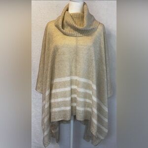 Beige Striped Women's Sweater with Cowl Neck Sz Large
